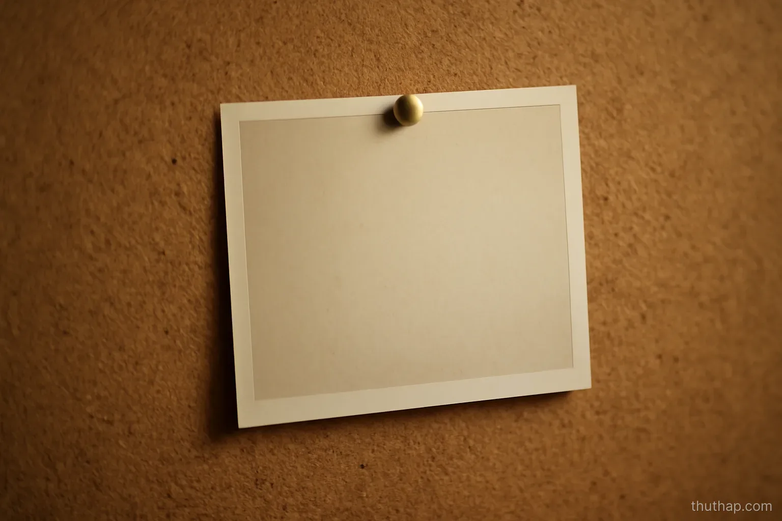 a photograph of another photograph pinned to a plain corkboard under dim indoor light