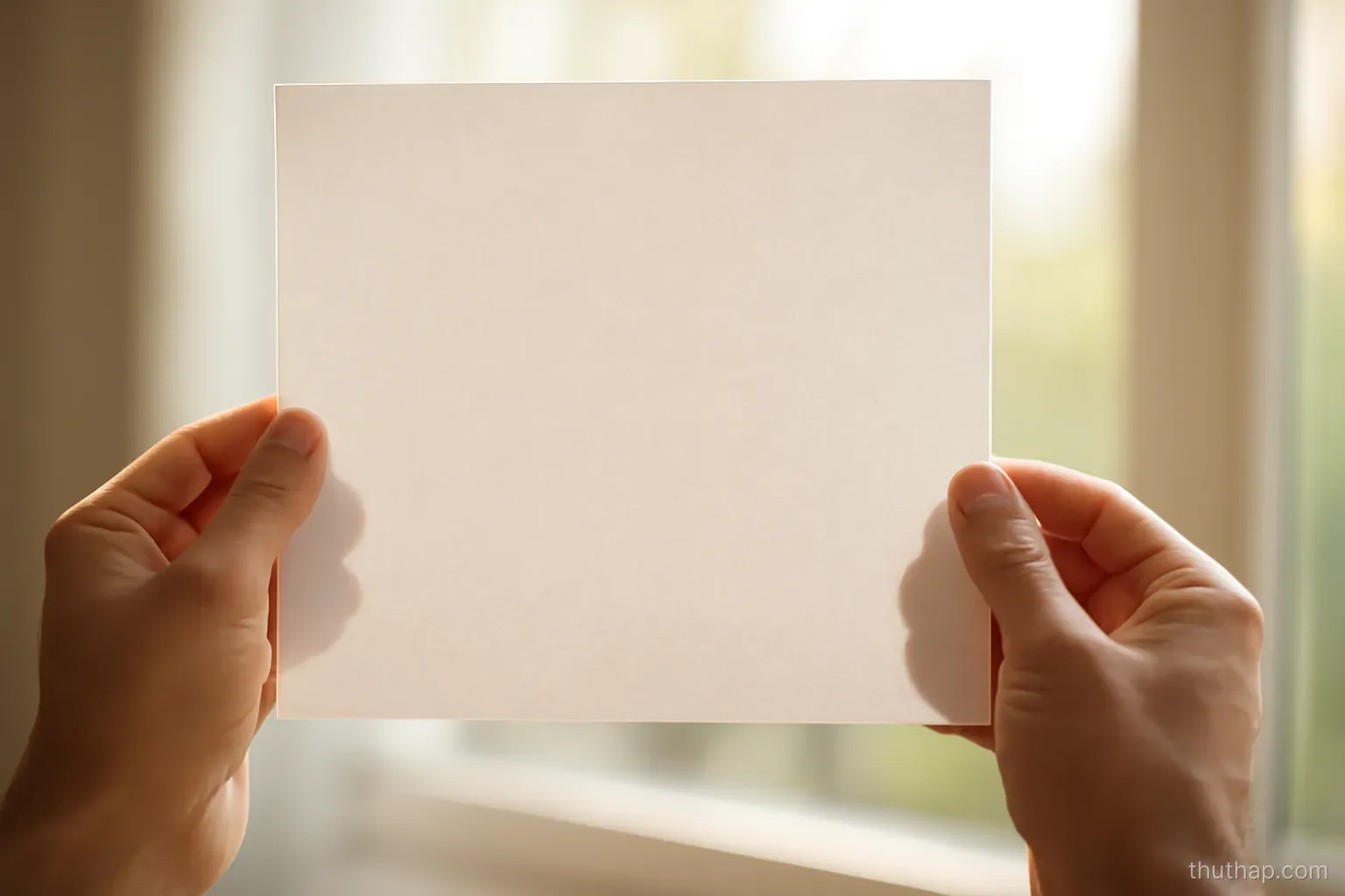 a single sheet of paper held up against the light between two open hands
