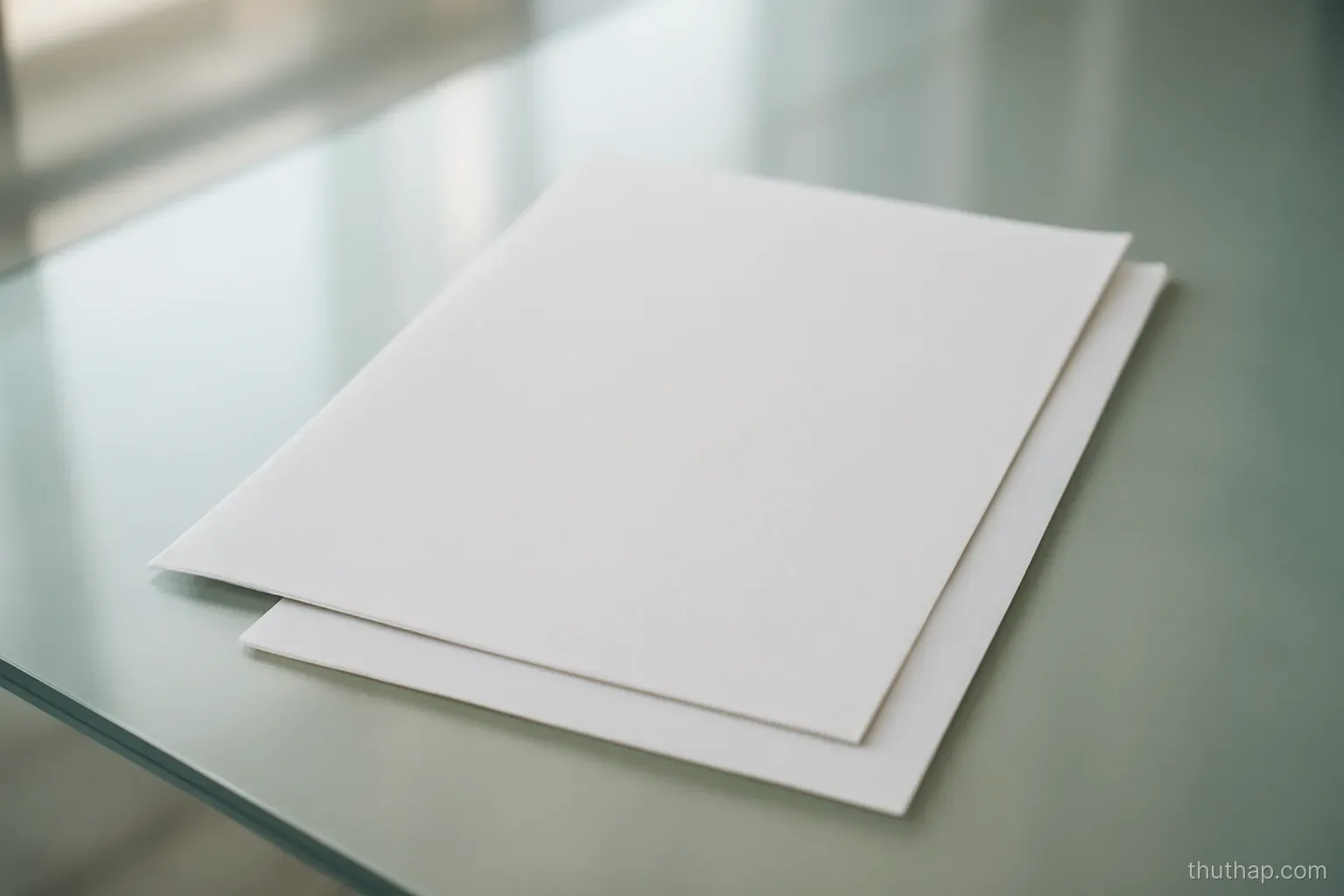 a sheet of paper laid over another sheet on a brightly lit glass surface